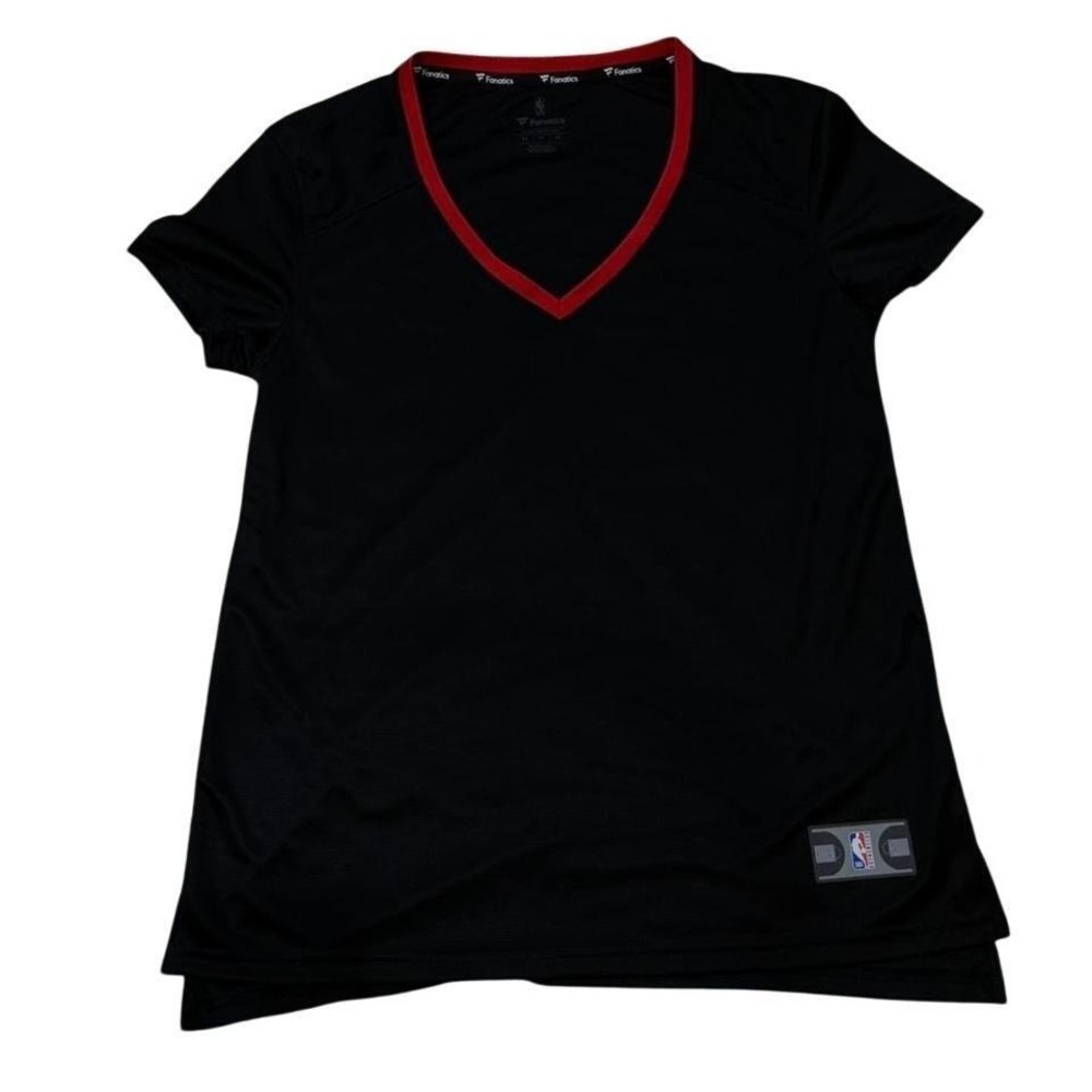 Fanatics NBA Official Licensed‎ Jersey T-shirt Womens Medium Black Red V-Neck